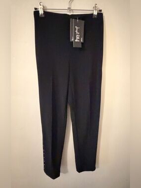 Joseph Ribkoff Black Waistband Pants With Silver Beads Down Legs